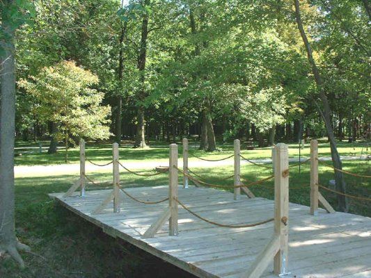 A wooden footbridge and dock