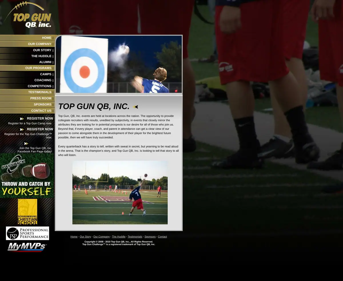 Top Gun QB, Inc. home page, desktop, full length