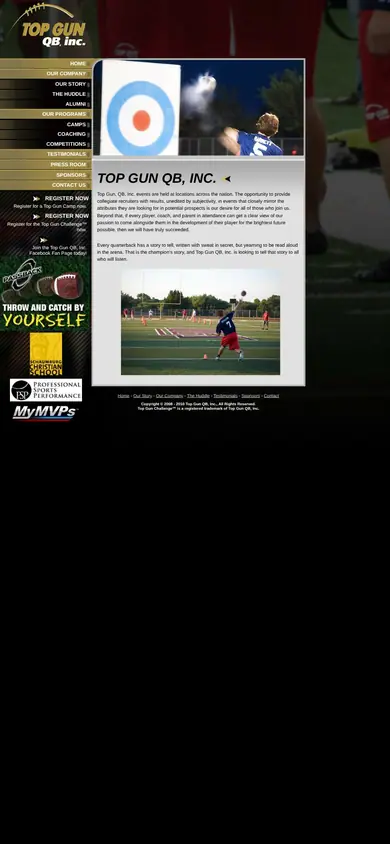 Top Gun QB, Inc. website on a phone