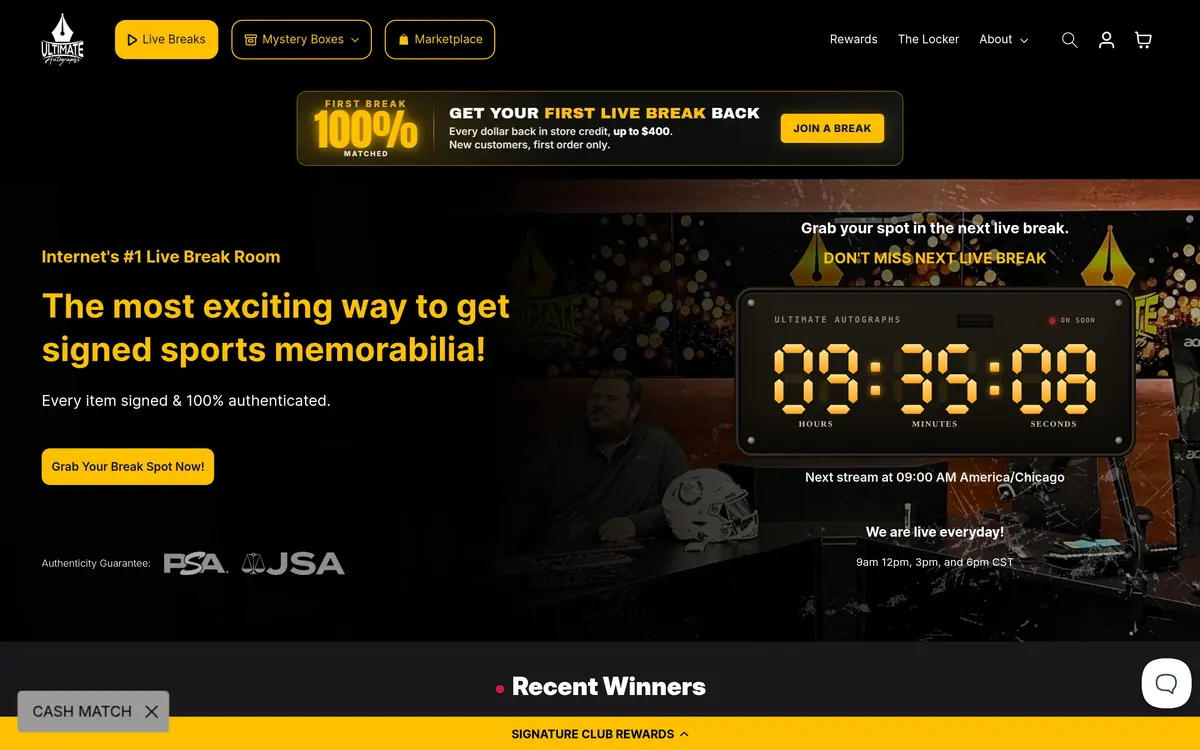 Ultimate Autographs website